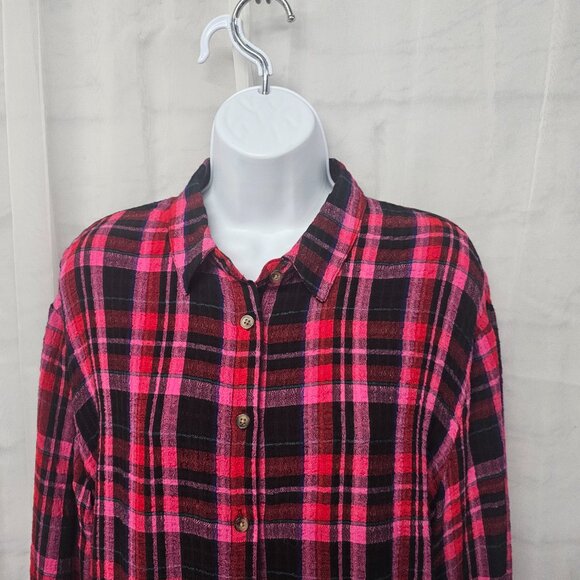 NWT Jane & Delancey Pink Black Plaid Button Down Blouse Grunge Punk Boho M - Picture 2 of 13